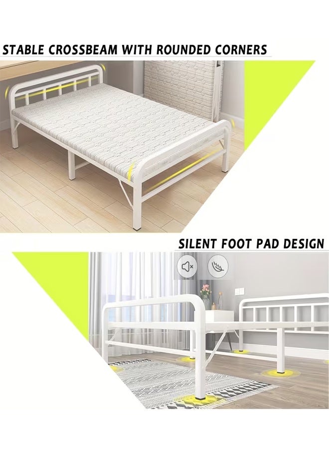 Beauenty Folding Bed for Adults Size 190x 100cm Folding Single Bed Heavy Duty Steel Metal Platform Bed Frame with Tool Free Setup for Tent Office Outdoor Travel Supports 330 lbs( White) - Image 2